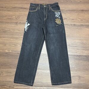 Vtg Phat Farm Embroidered Baggy Jeans Gray Gold Y2K Streetwear 16